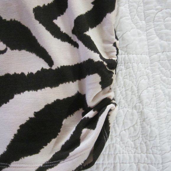 Clara Sunwoo Top M Zebra Print Draped Boatneck Side Ruching  Brown - Picture 5 of 8